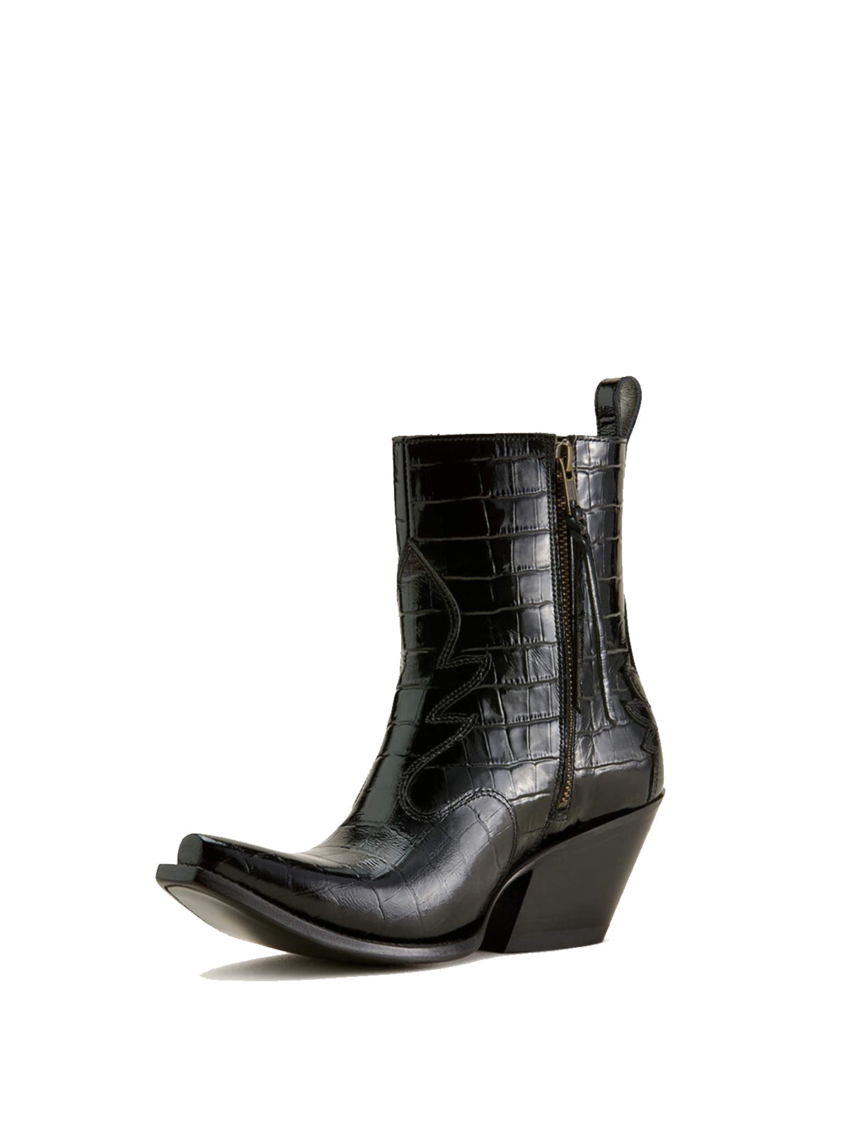 Dark Red Stone-Print Snip-Toe Full-Zip Ankle Cowgirl Boots