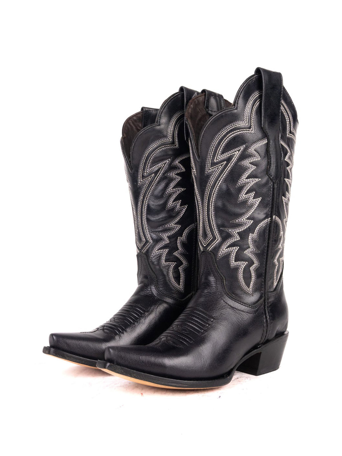 Western Snip-Toe Embroidery Mid Calf Cowgirl Boots - Classic Black