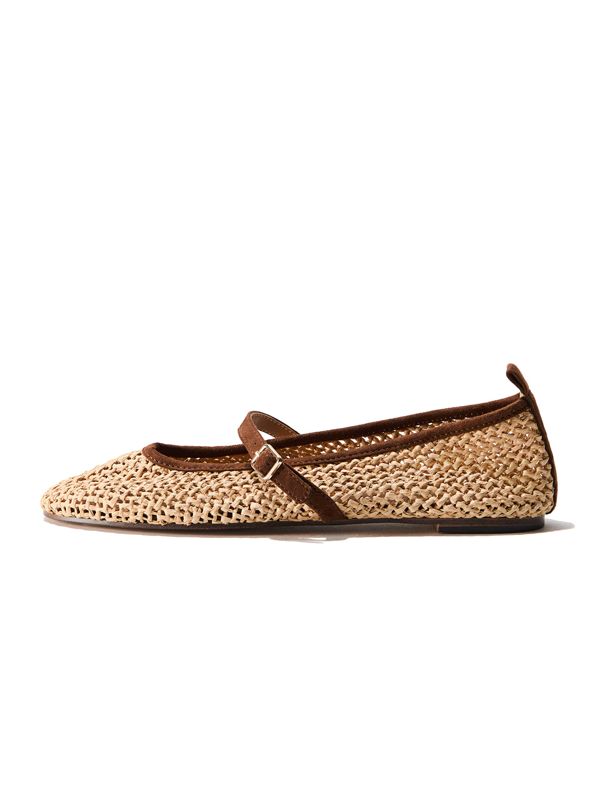 Beige Grass Woven Round-Toe Mary Jane Chic Ballet Flats