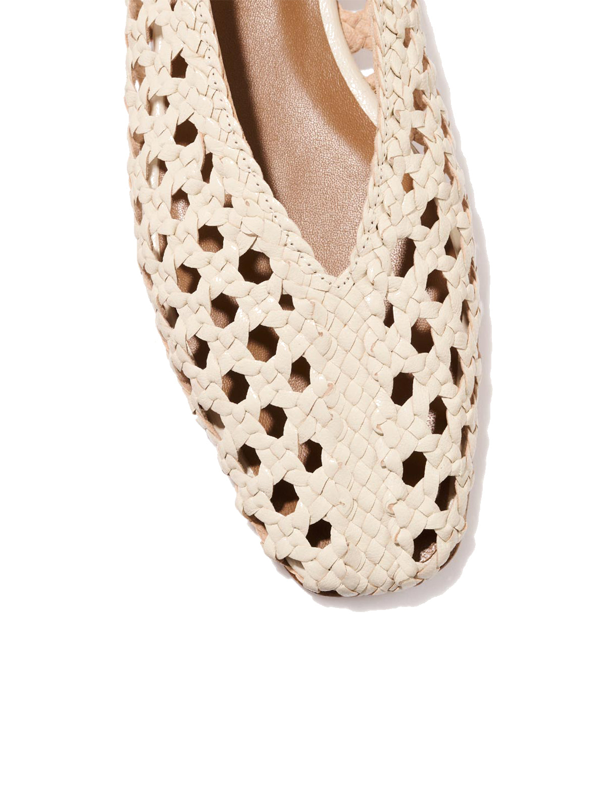 Beige Woven Vegan Leather Square-Toe Chic Ballet Flats