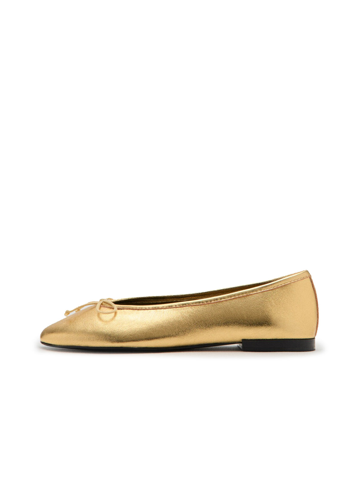 Metallic Gold Vegan Leather Round-Toe Classic Ballet Flats With Front Bow