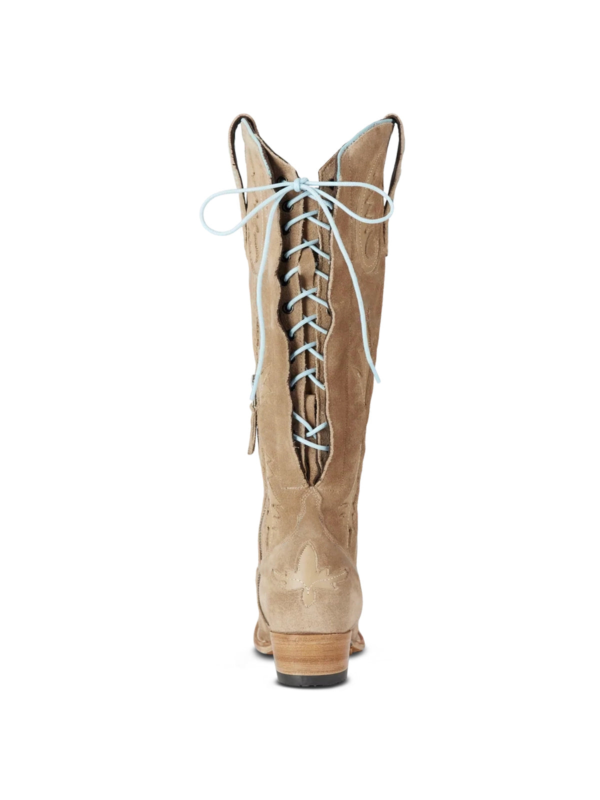 Half-Zip Snip-Toe Embroidery And Inlay Back Lace-Up Knee High Cowgirl Boots - Tan