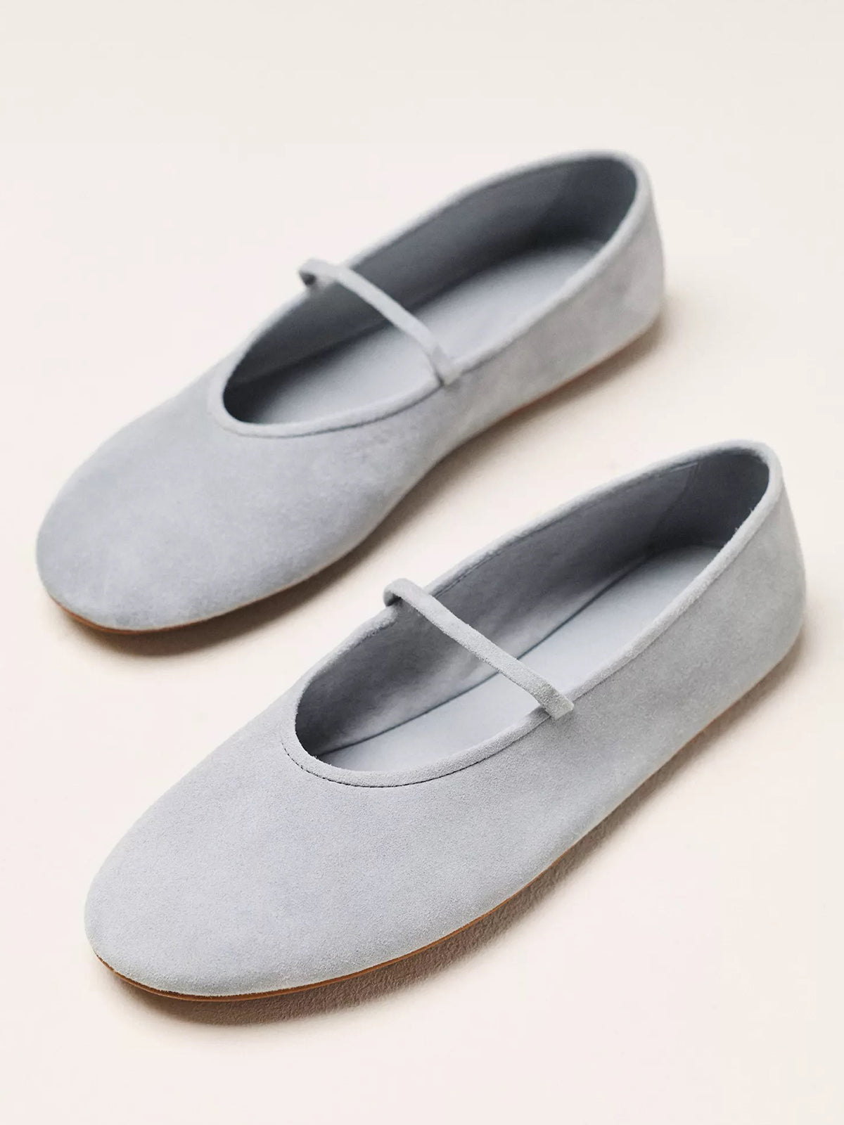 Dusty Blue Faux Suede Round Toe Ballet Flats Mary Janes With Elastic Strap