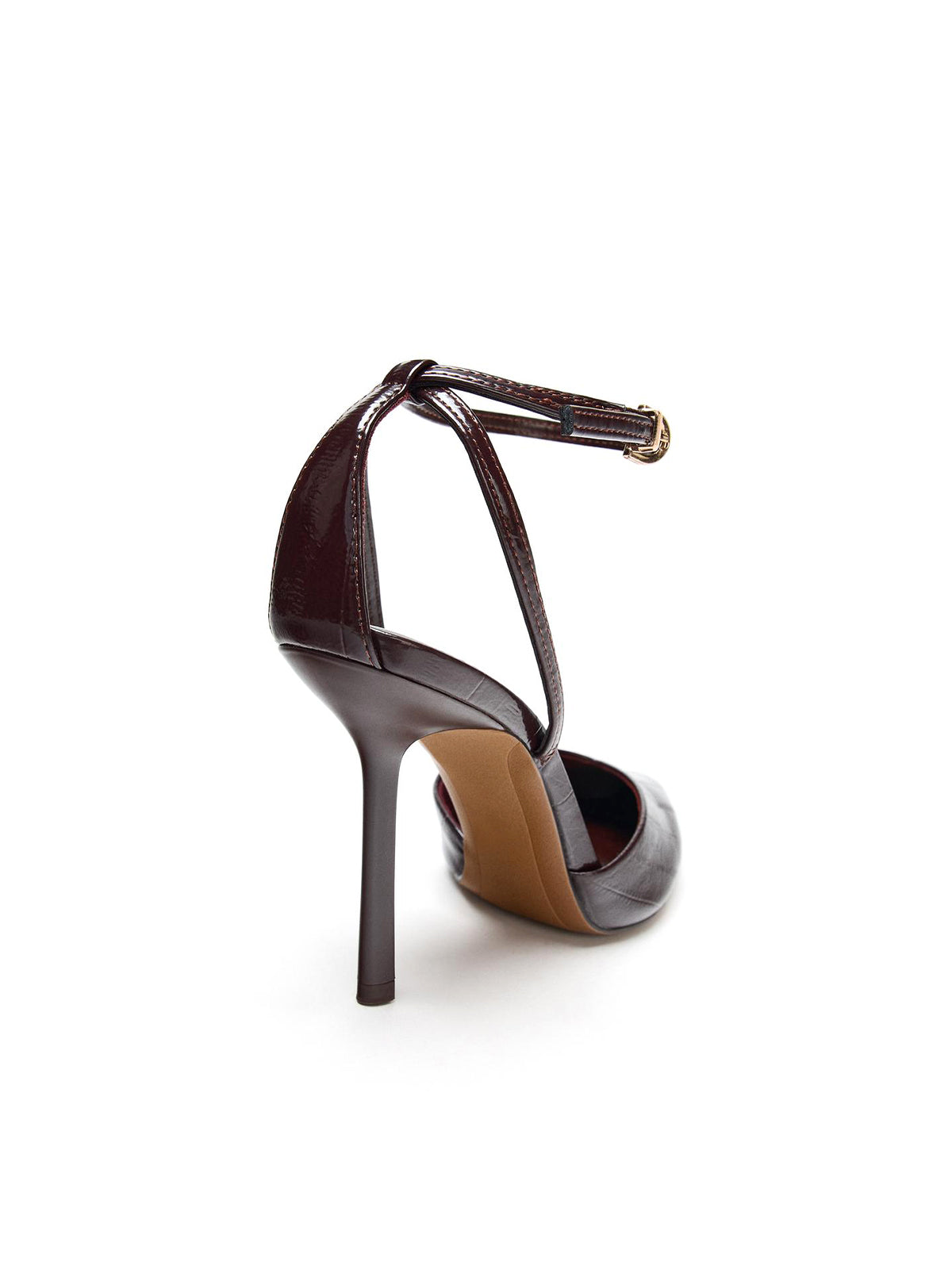 Black Eel Skin Pattern Strappy With Buckle Slingback High Heels