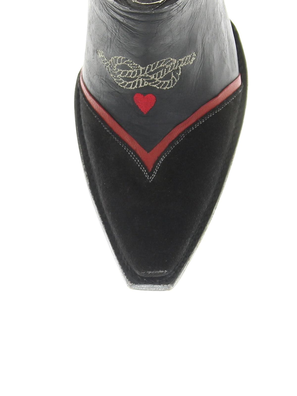 Black Snip-Toe Card Game Embroidery Horseshoe Applique Mid Calf Cowgirl Boots