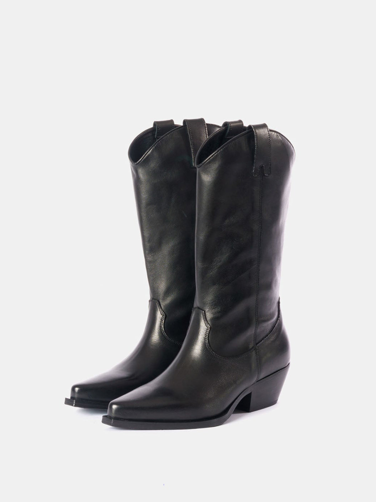 Black Classic Snip-Toe Simple Half-Zip Mid Calf Cowgirl Boots