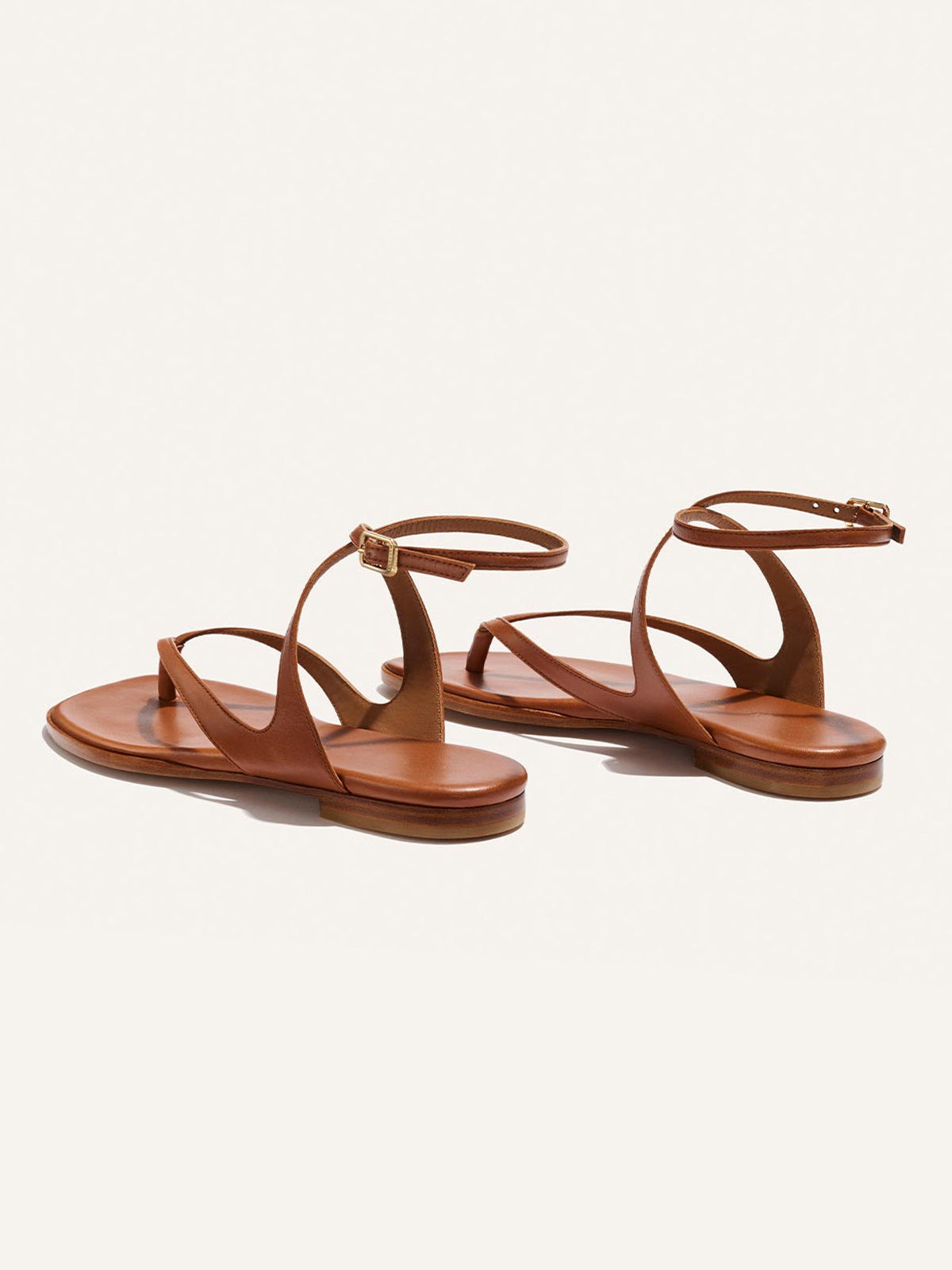 Brown Square-Toe Strappy And Ankle Strap Chic Sandals Flats
