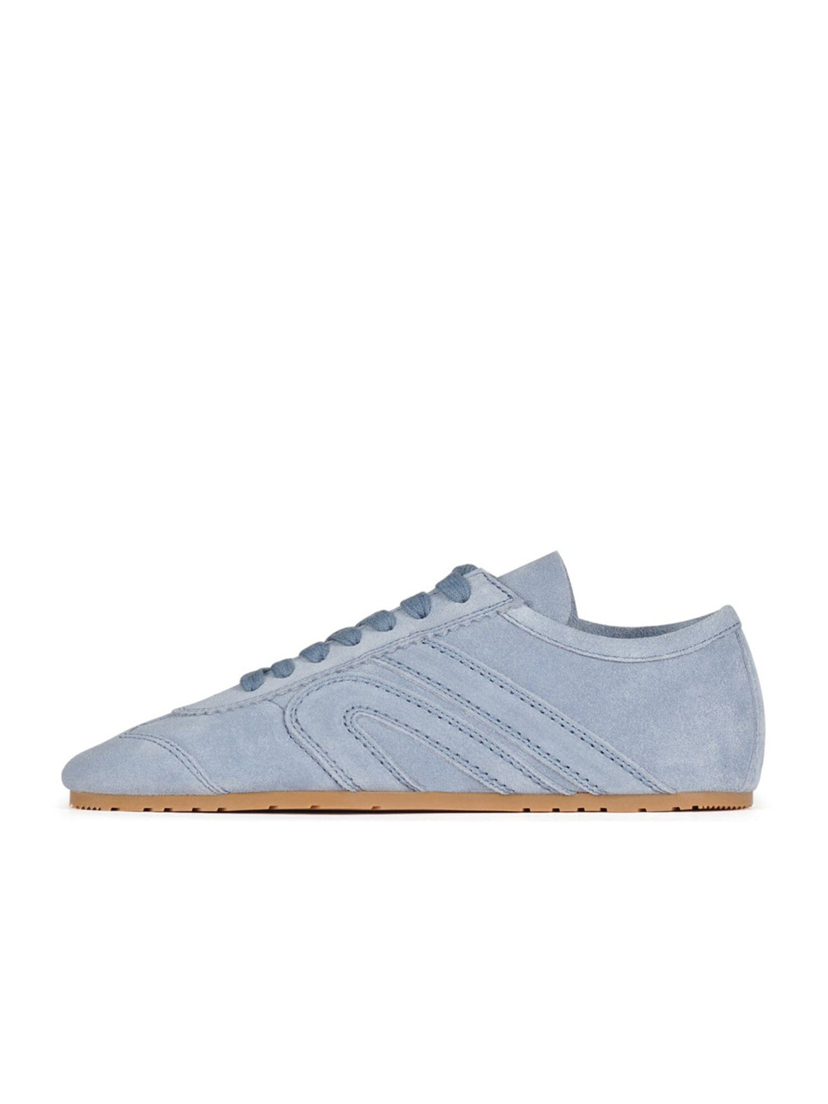Blue Faux Suede Round-Toe Lace-Up Classic Sneakers Flats