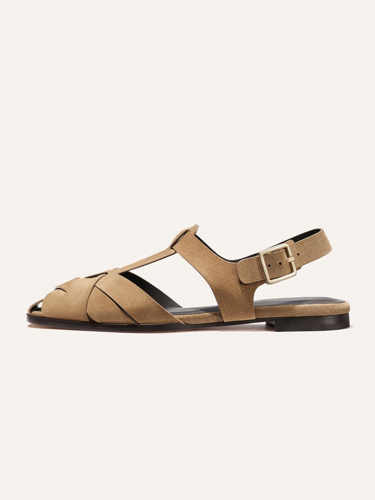 Brown Cow Suede Square-Toe Caged Fisherman Chic Flats