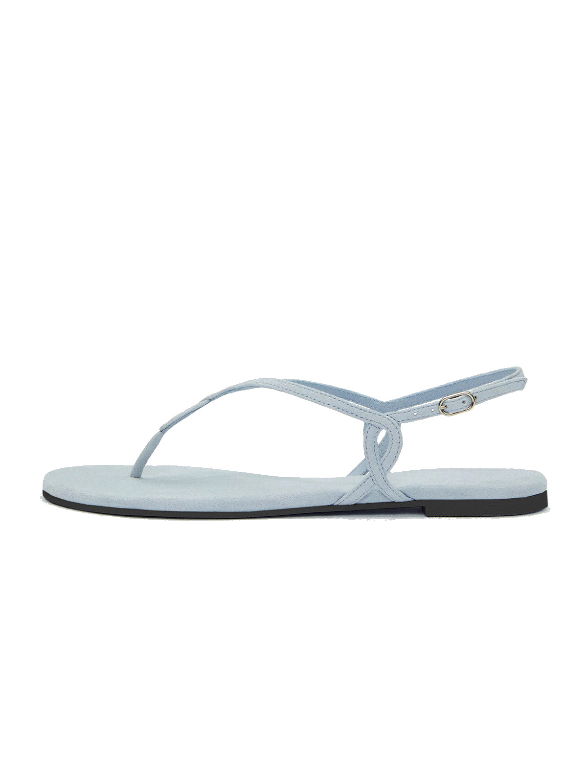 Mist Blue Faux Suede Round-Toe Strappy And Ankle Strap Sandals Flats