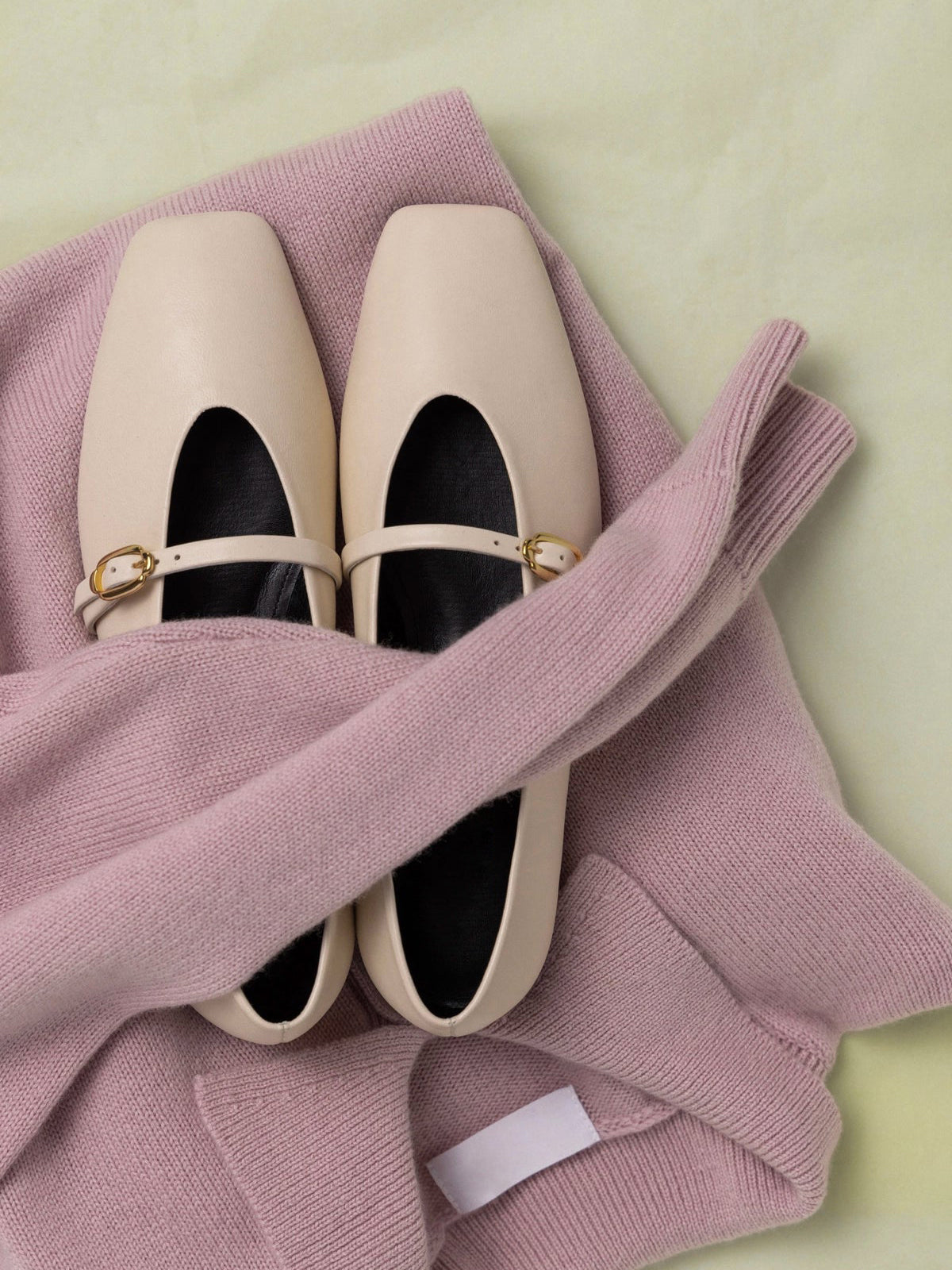 Ivory Square-Toe Buckle Mary Jane Ballet Classic Flats