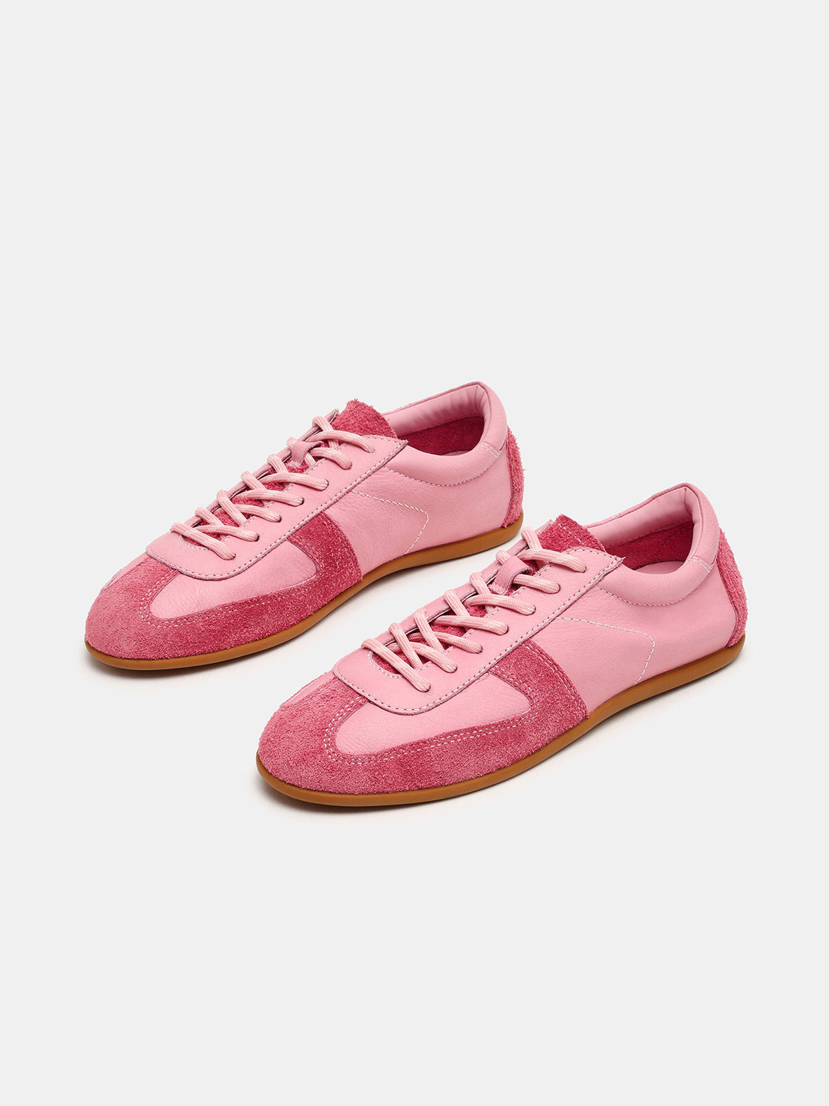 Pink Round-Toe Chic Lace-Up Classic Sneakers Flats