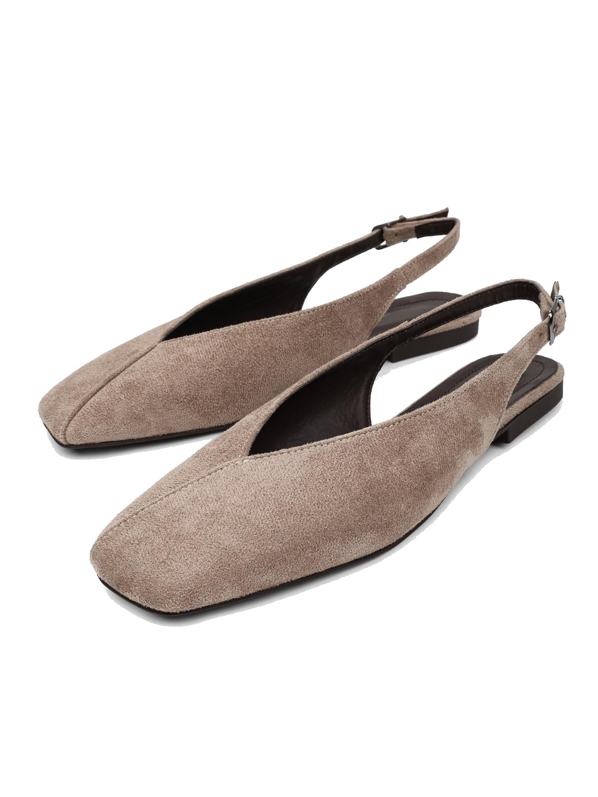 Taupe Square-Toe Classic Buckle Back Strap Slip-On Flats