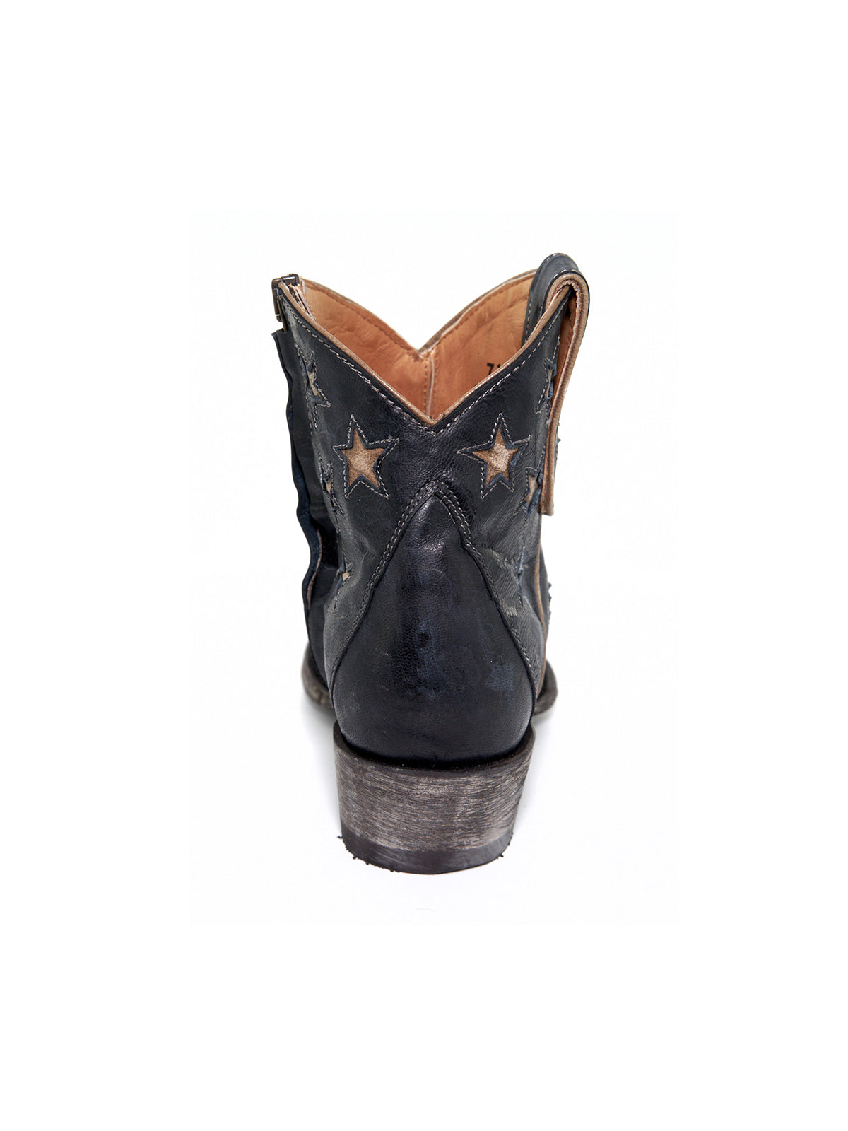 Contrast Tri-Color Snip-Toe Stars Inlay Full-Zip Ankle Cowgirl Boots