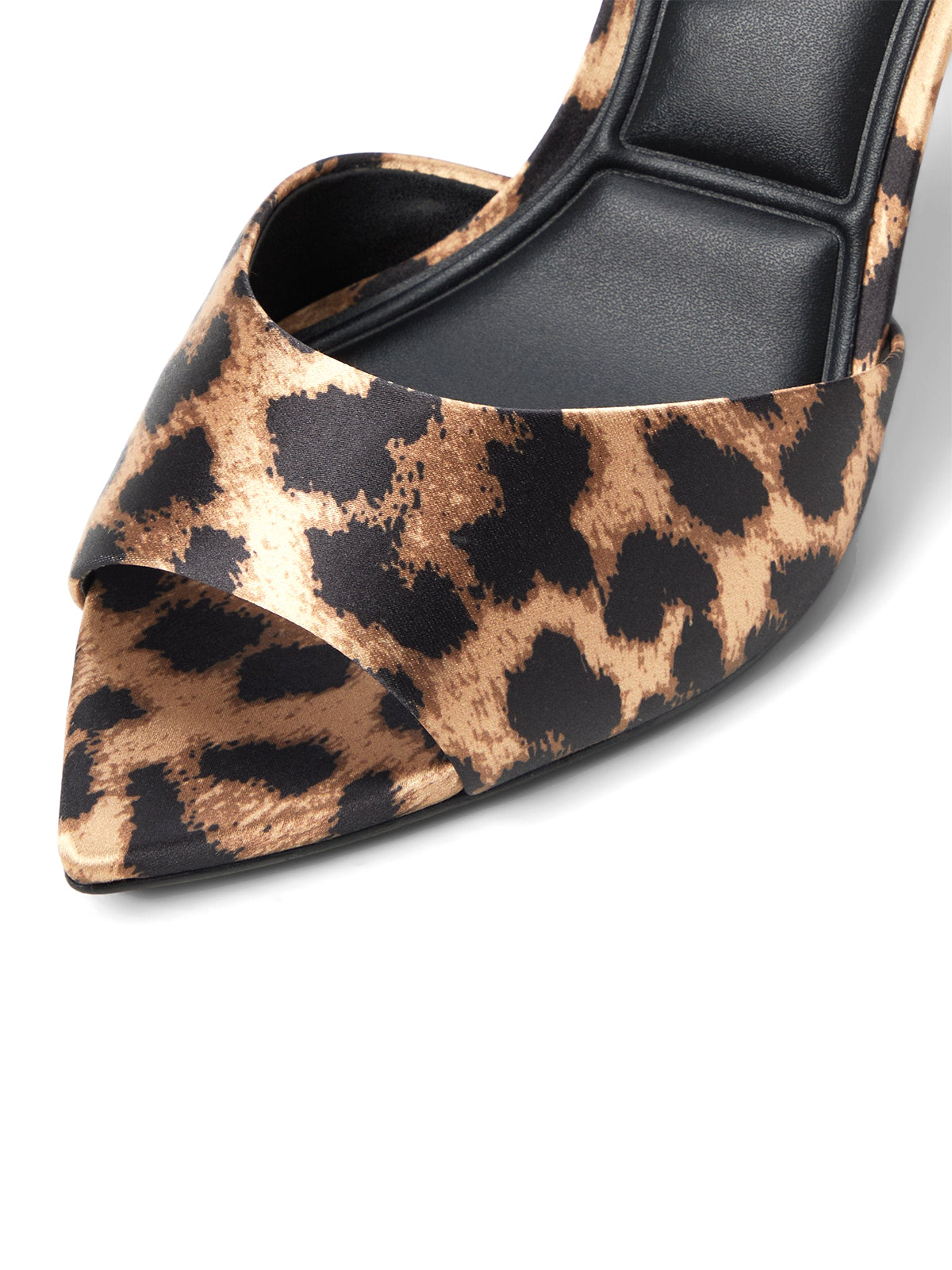 Leopard Satin Open Pointed-Toe Slip-On Backless High Heels