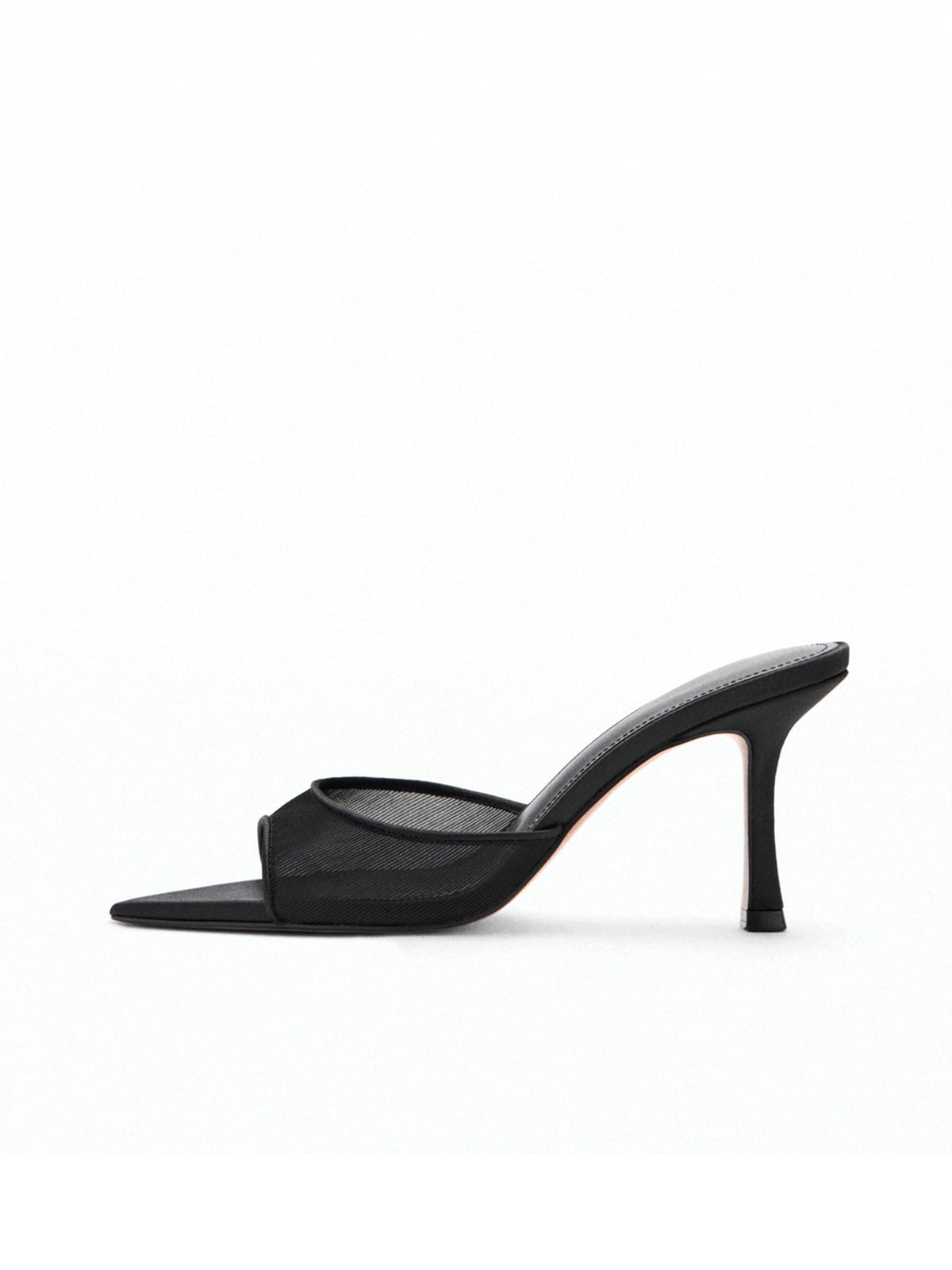 Black Mesh And Satin Pointed-Toe Simple High Heels Sandals