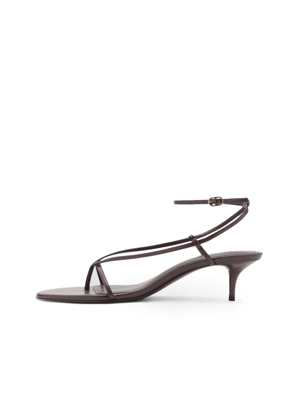 Chocolate Round-Toe Thin Strap And Ankle Strap Kitten Heels