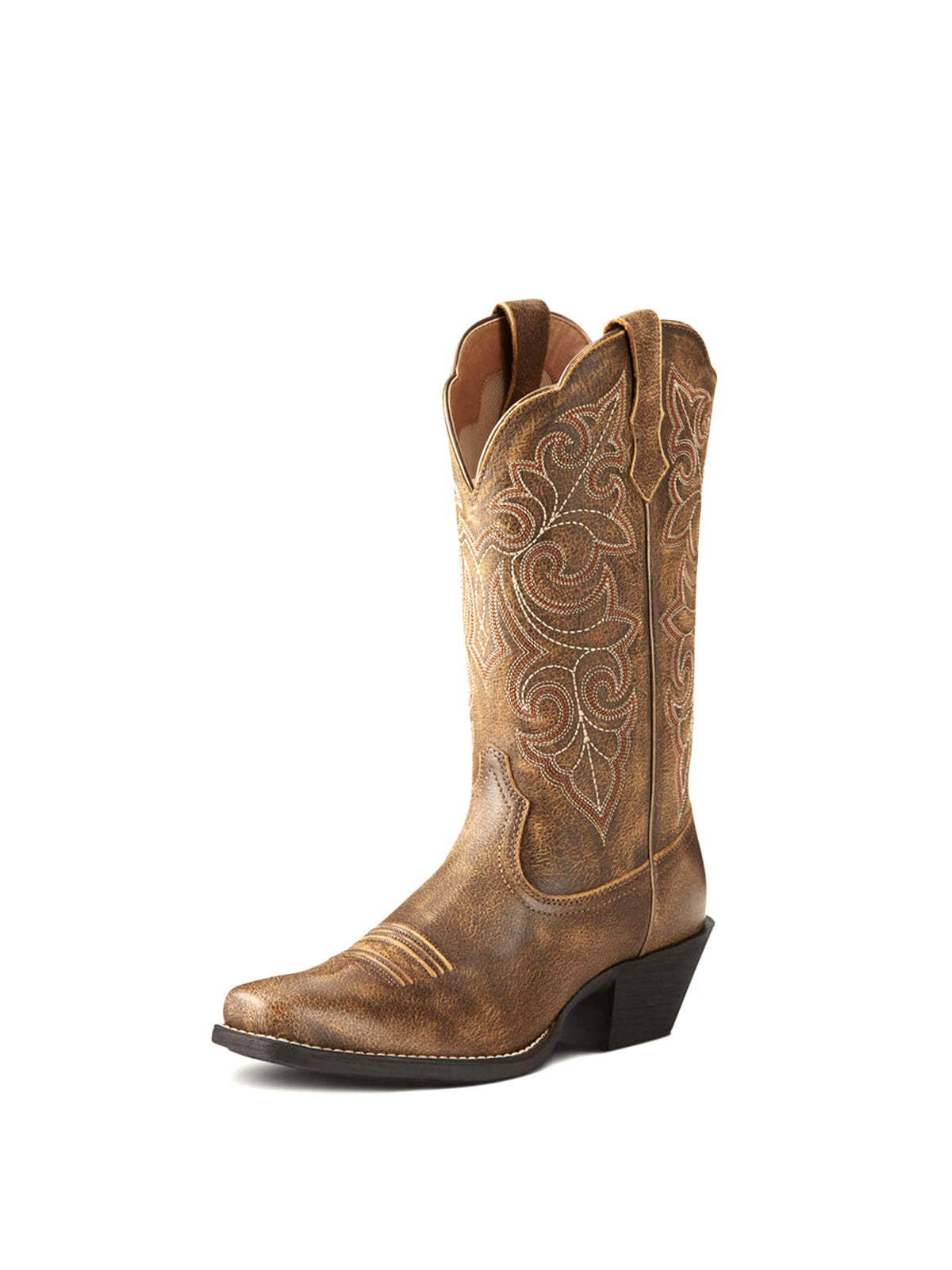 Tan Square-Toe Stitching Western Mid Calf Cowgirl Boot