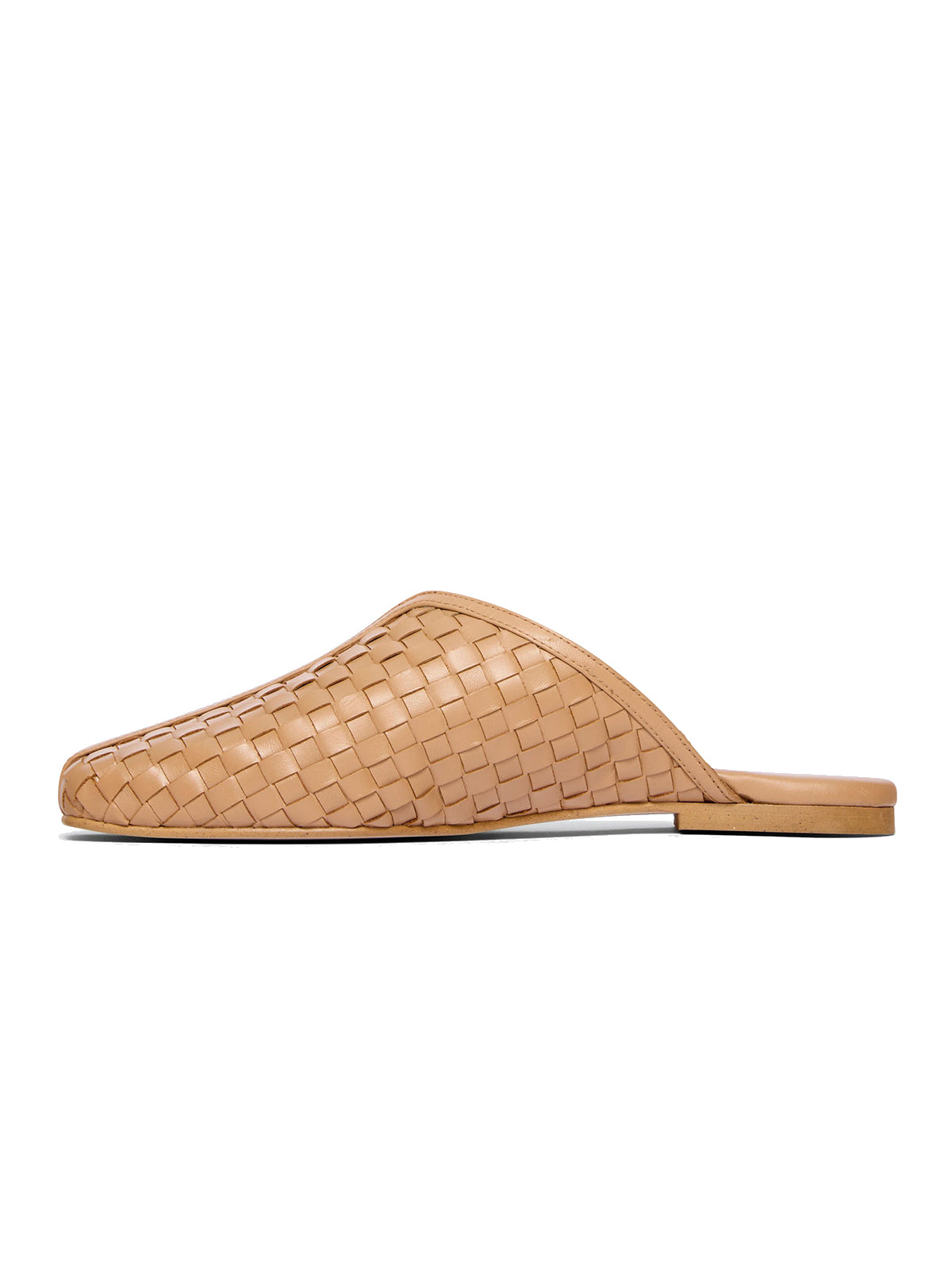Cognac Woven Vegan Leather Square-Toe Simple Backless Slide Flats
