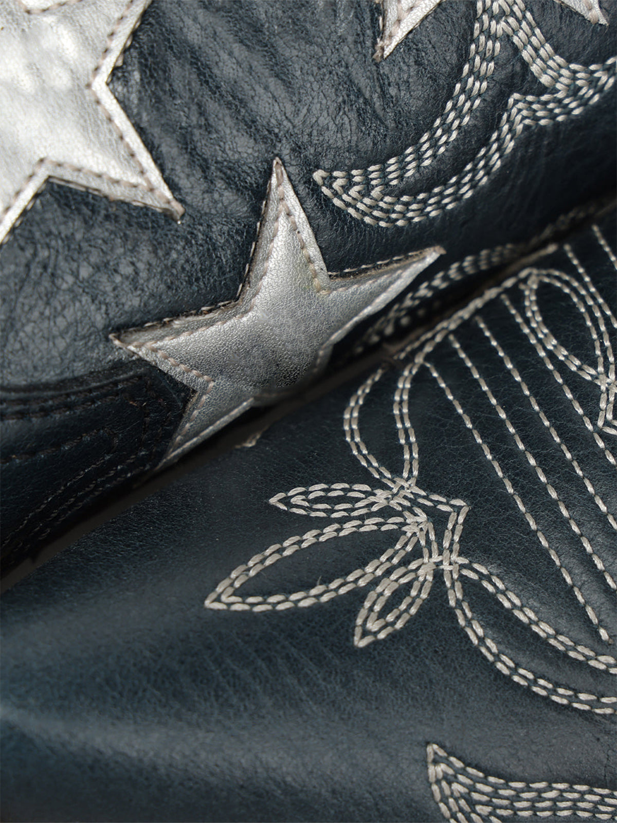 Navy Snip-Toe Star Inlay With Embroidery Ankle Cowgirl Boots