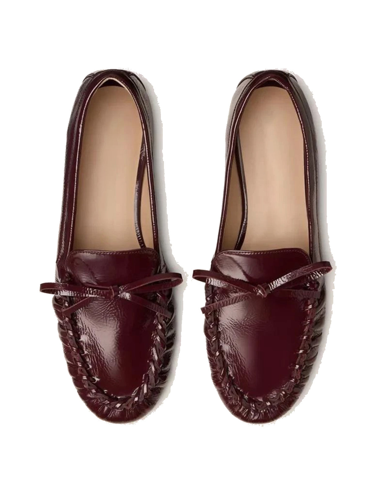 Burgundy Round-Toe Front Bow Slip-On Chic Flats