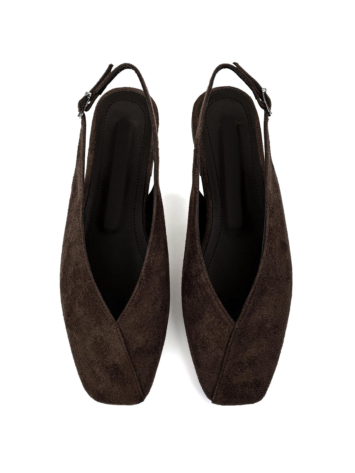 Coffee Faux Suede Square-Toe Classic Buckle Back Strap Slip-On Flats