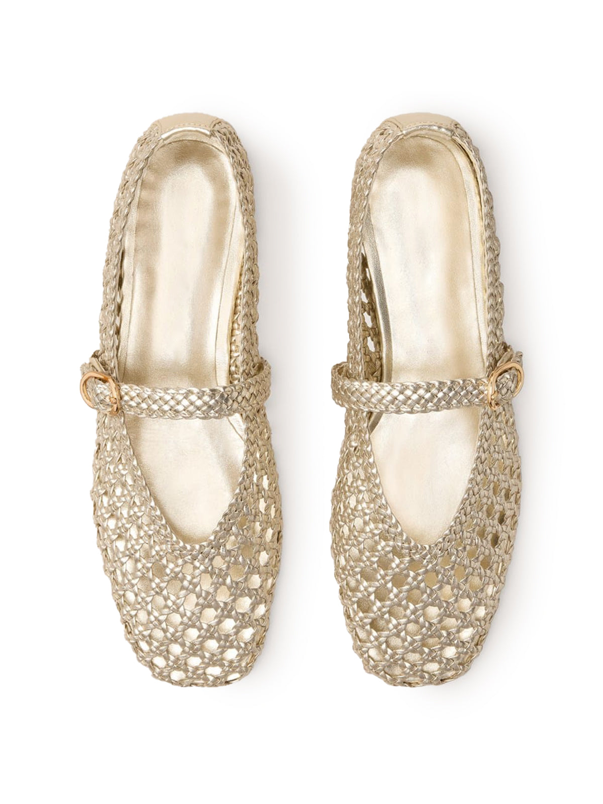 Metallic Platinum Woven Vegan Leather Square-Toe Simple Classic Flats