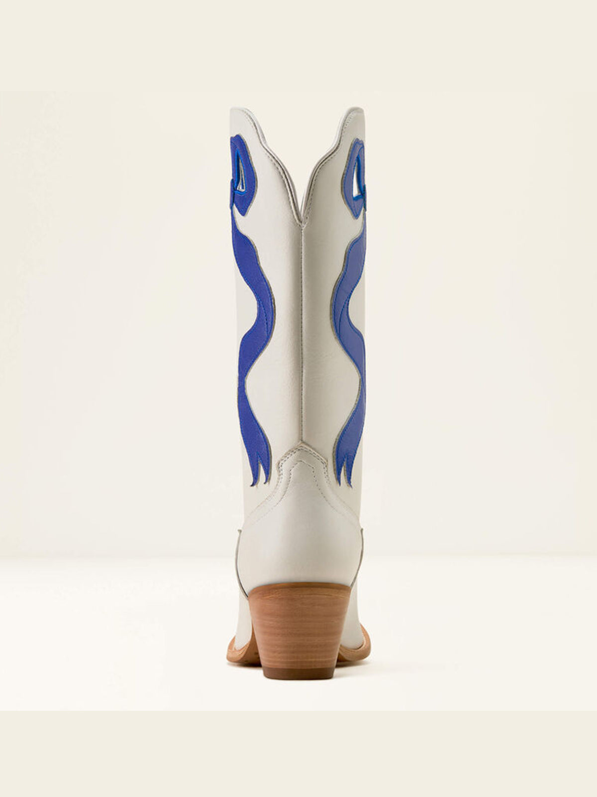 Ivory Almond-Toe Blue Side Big Bow Applique Mid Calf Cowgirl Boots