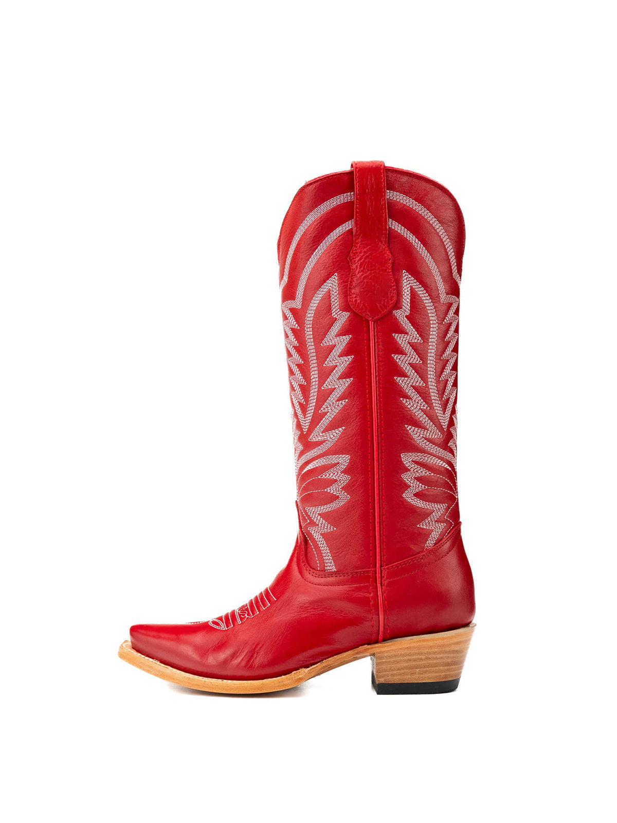 Red Snip-Toe Western Classic Embroidery Mid Calf Cowgirl Boots