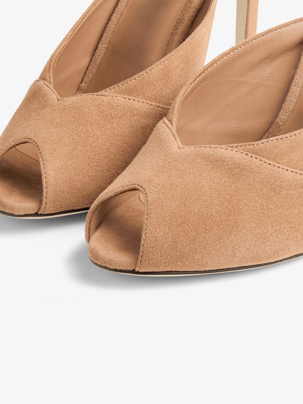 Sand Faux Suede Peep Round-Toe Slip-On Mules High Heels