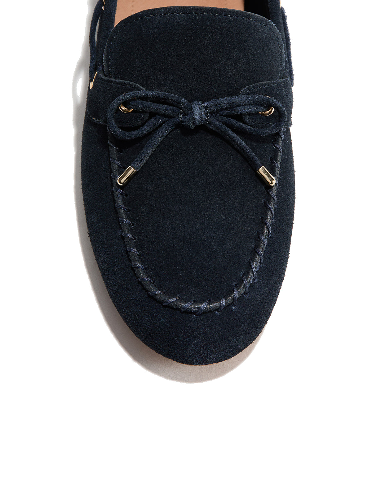 Navy Faux Suede Round-Toe Front Chic Bow Slip-On Flats