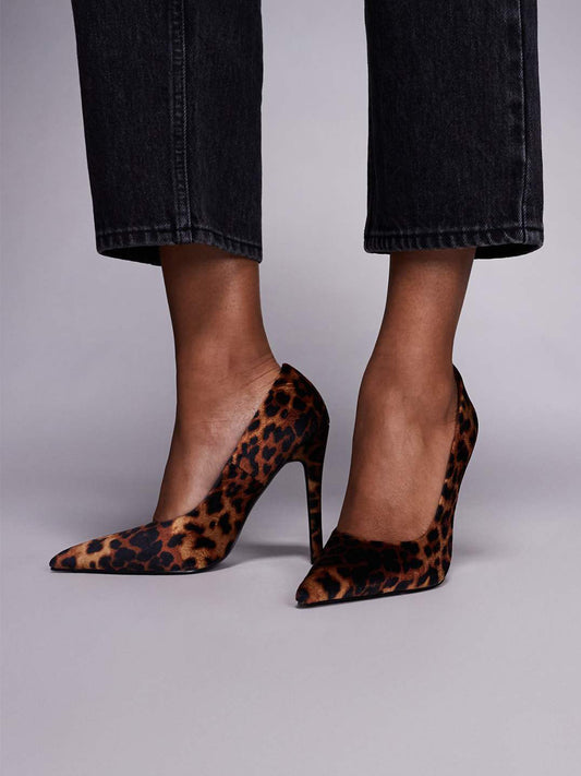 Leopard Faux Suede Pointed-Toe Classic Backless High Heels