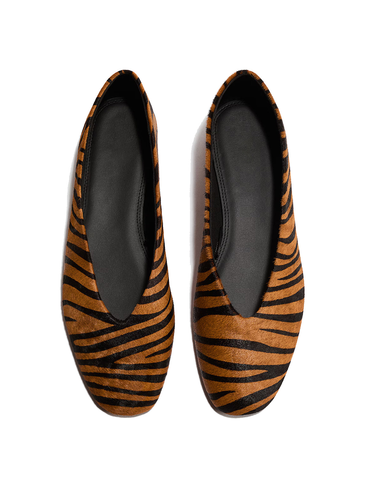 Zebra Print Pony Hair Vegan Leather Square-Toe Slip-On Ballet Flats