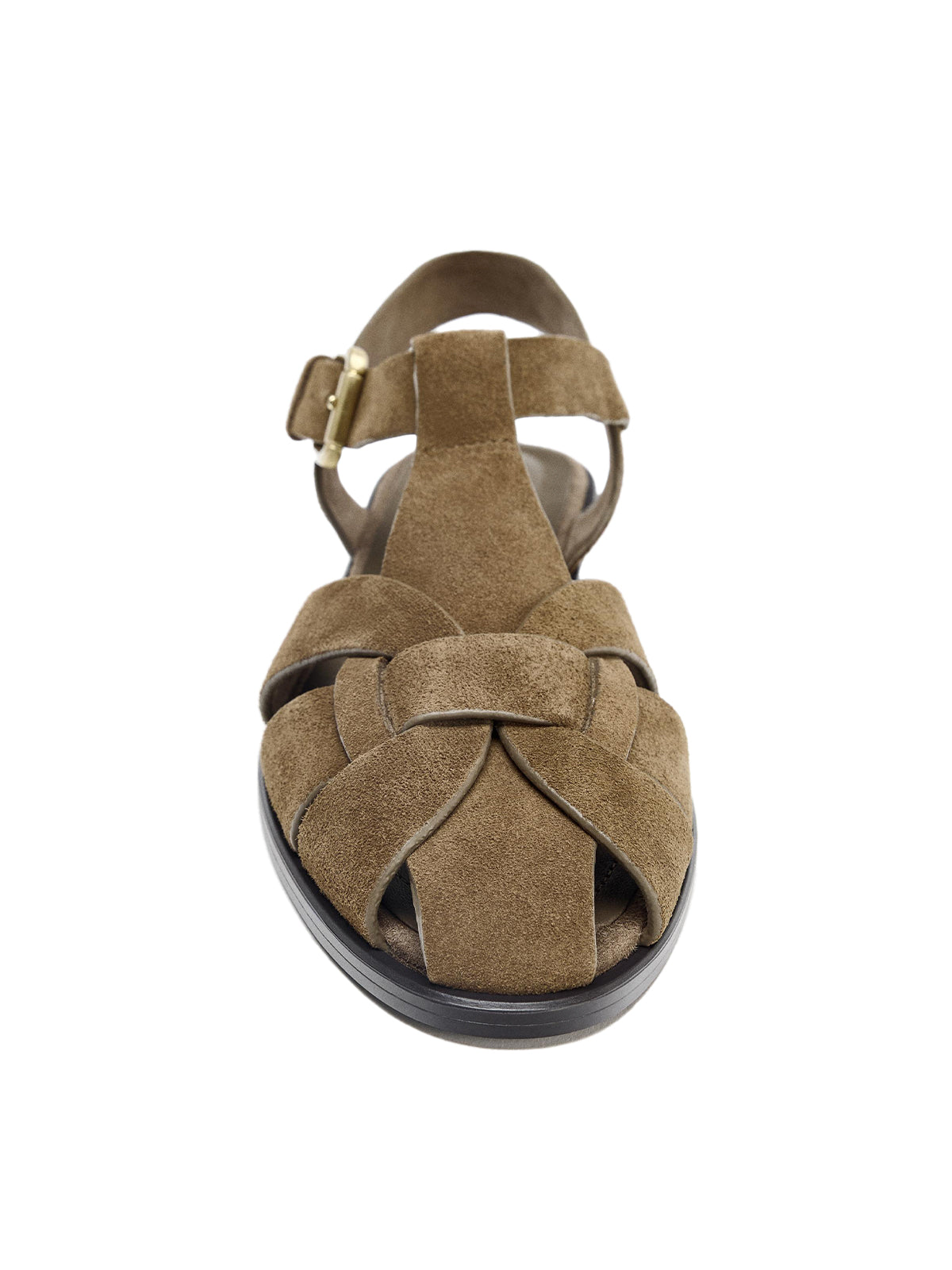 Taupe Faux Suede Round-Toe Ankle Strap Fisherman Sandals
