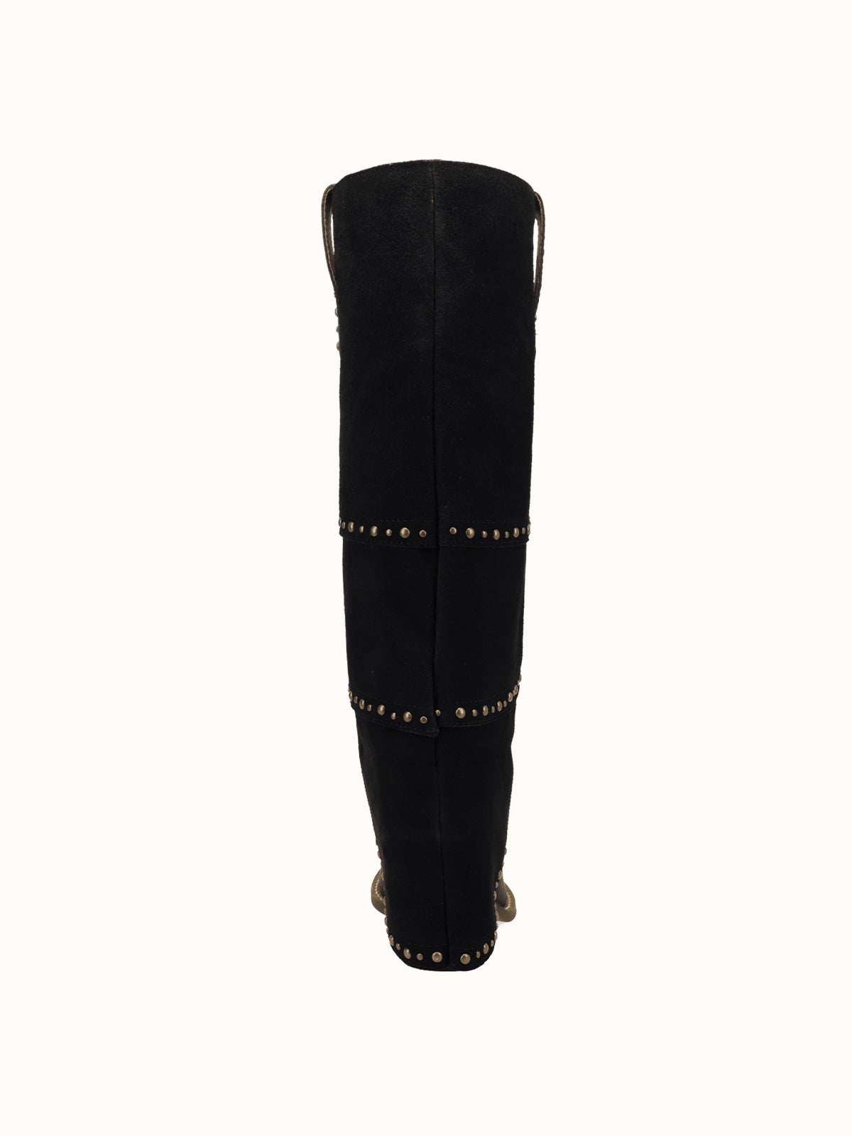Black Snip-Toe Faux Suede Fold-Over With Studs Wide Calf Knee High Cowgirl Boots