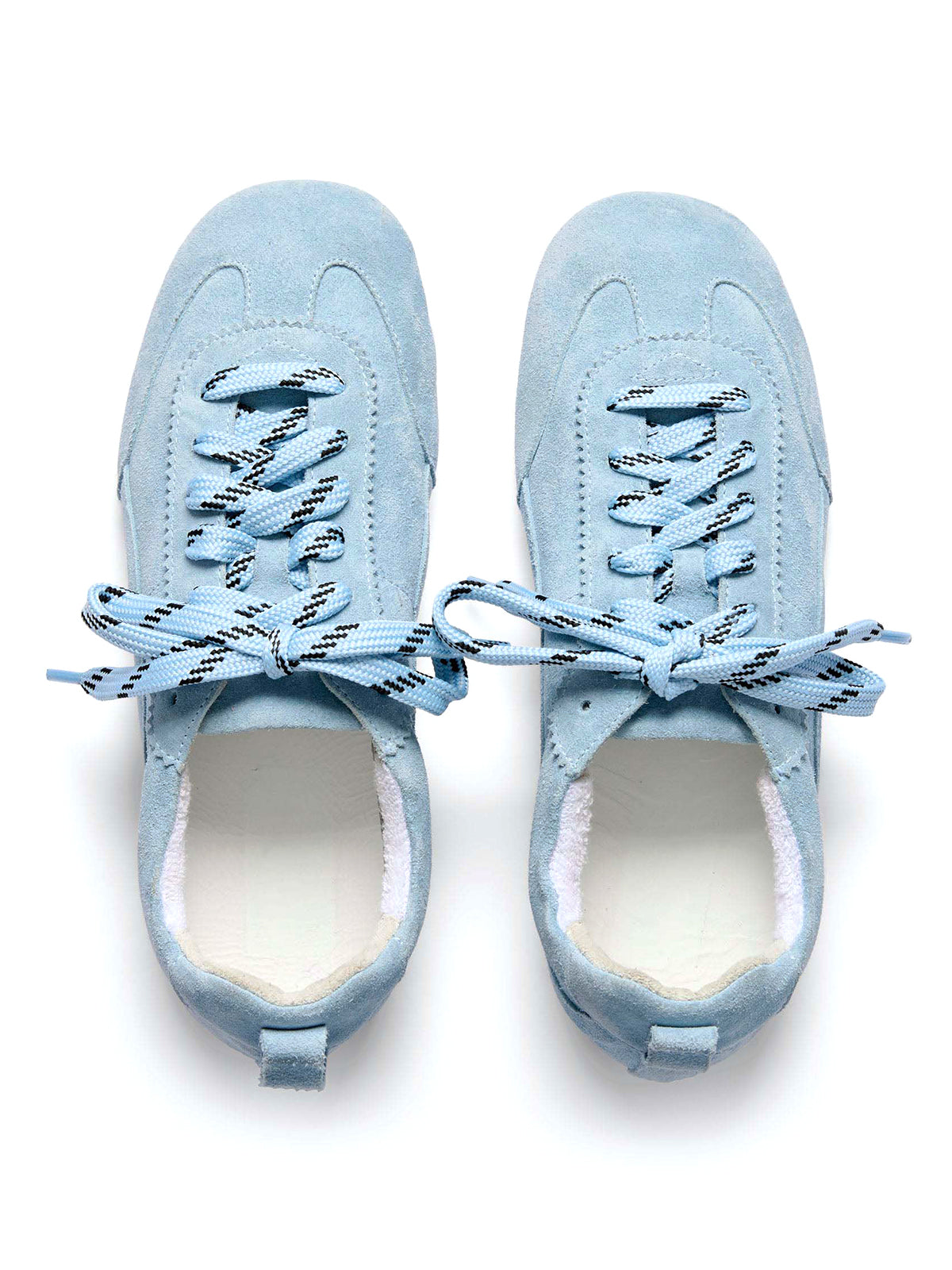Blue Cow Suede Square-Toe Chic Lace-Up Ballet Sneakers