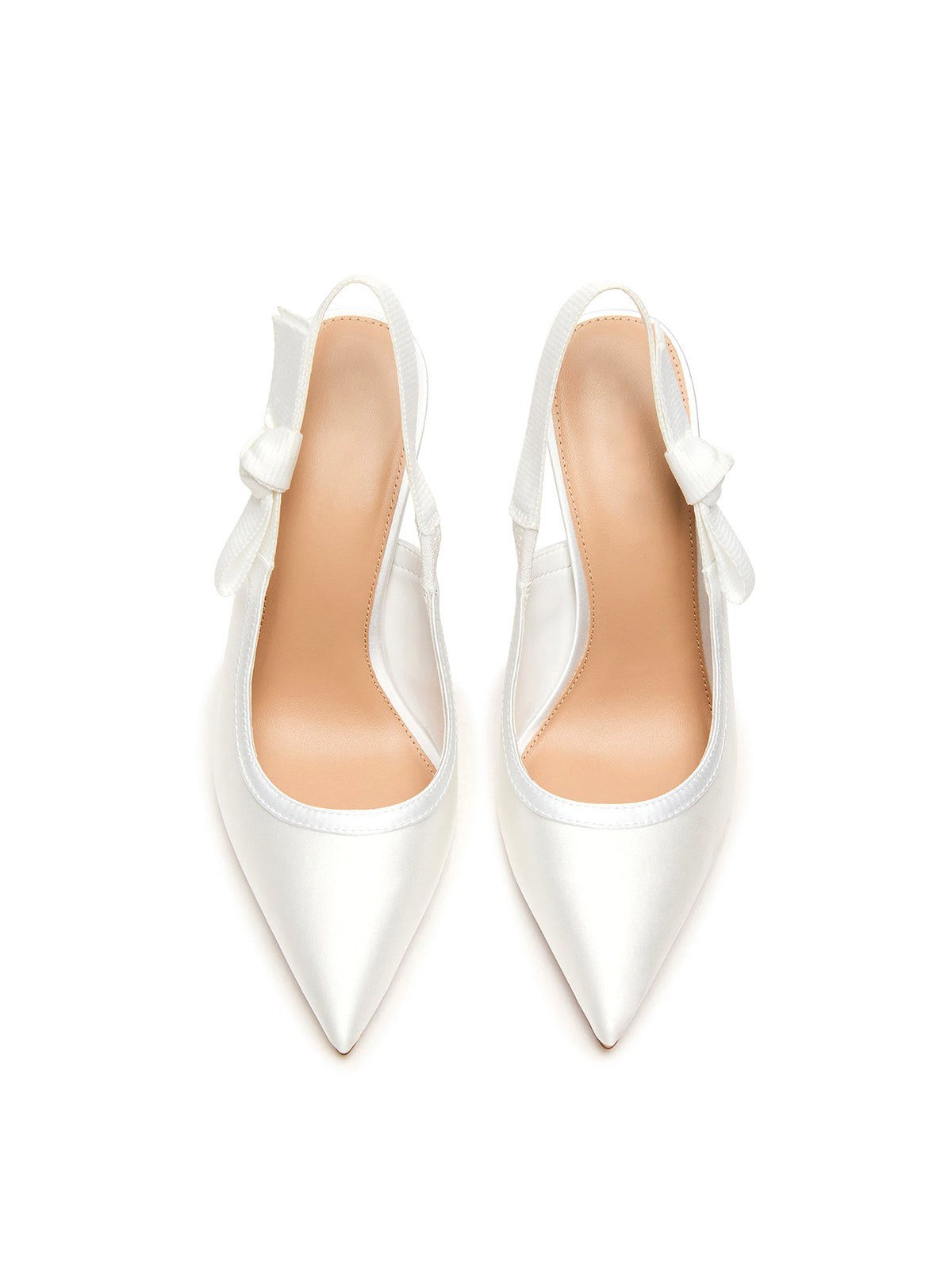 White Satin Pointed-Toe Slingback With Bow Classic High Heels
