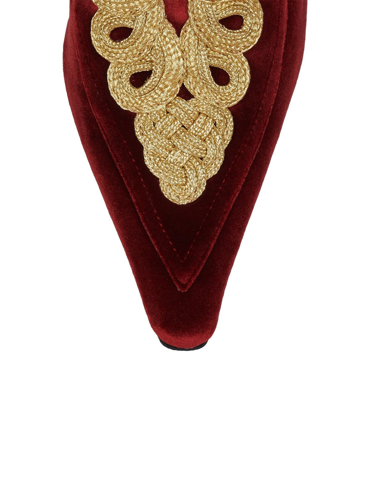 Wine Red Velvet Pointed-Toe Gold Embroidery Slingback High Heels Pumps