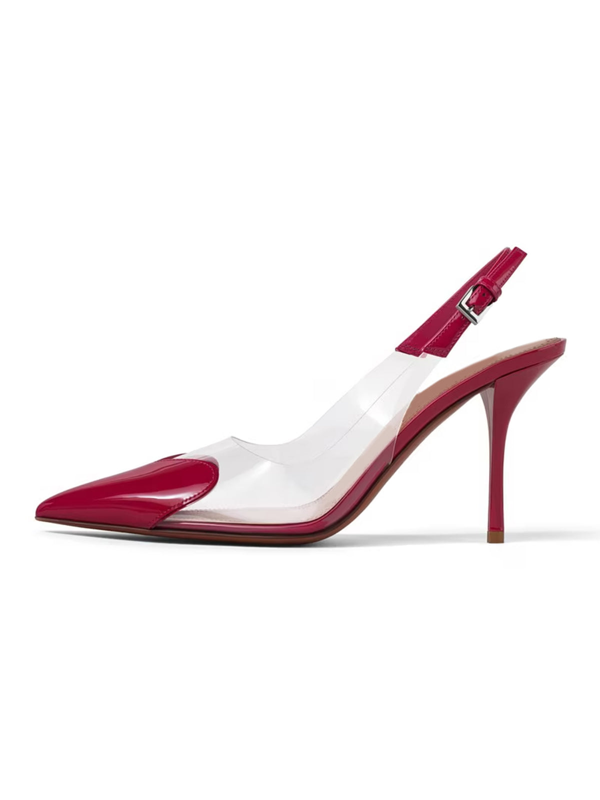 Patent Red And TPU Transparent Film Pointed-Toe Slingback High Heels