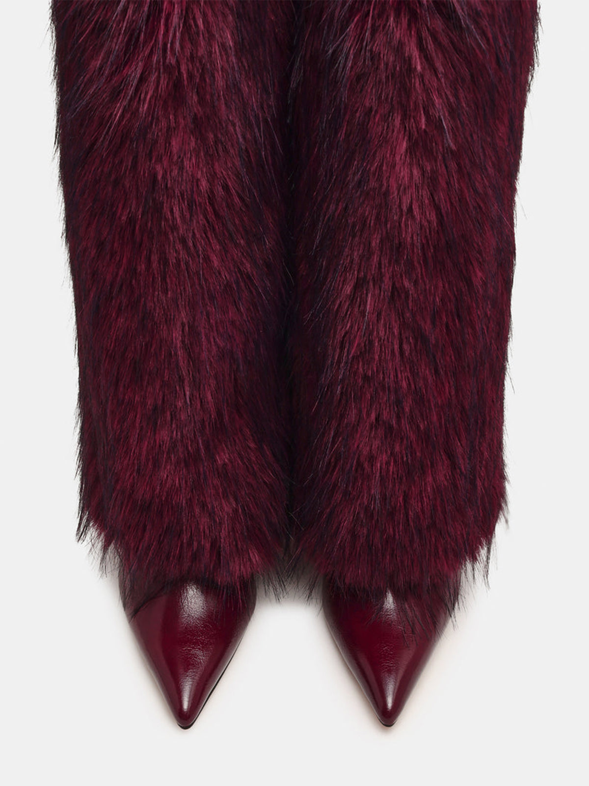 Burgundy Pointed-Toe Plush Shaft Chic Wide Calf Knee High Stiletto Boots