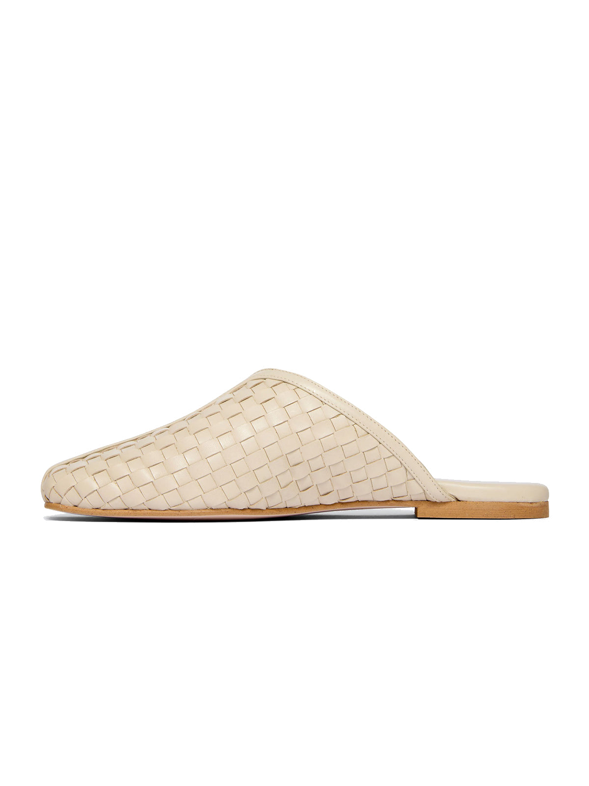 Beige Woven Vegan Leather Square-Toe Simple Backless Slide Flats