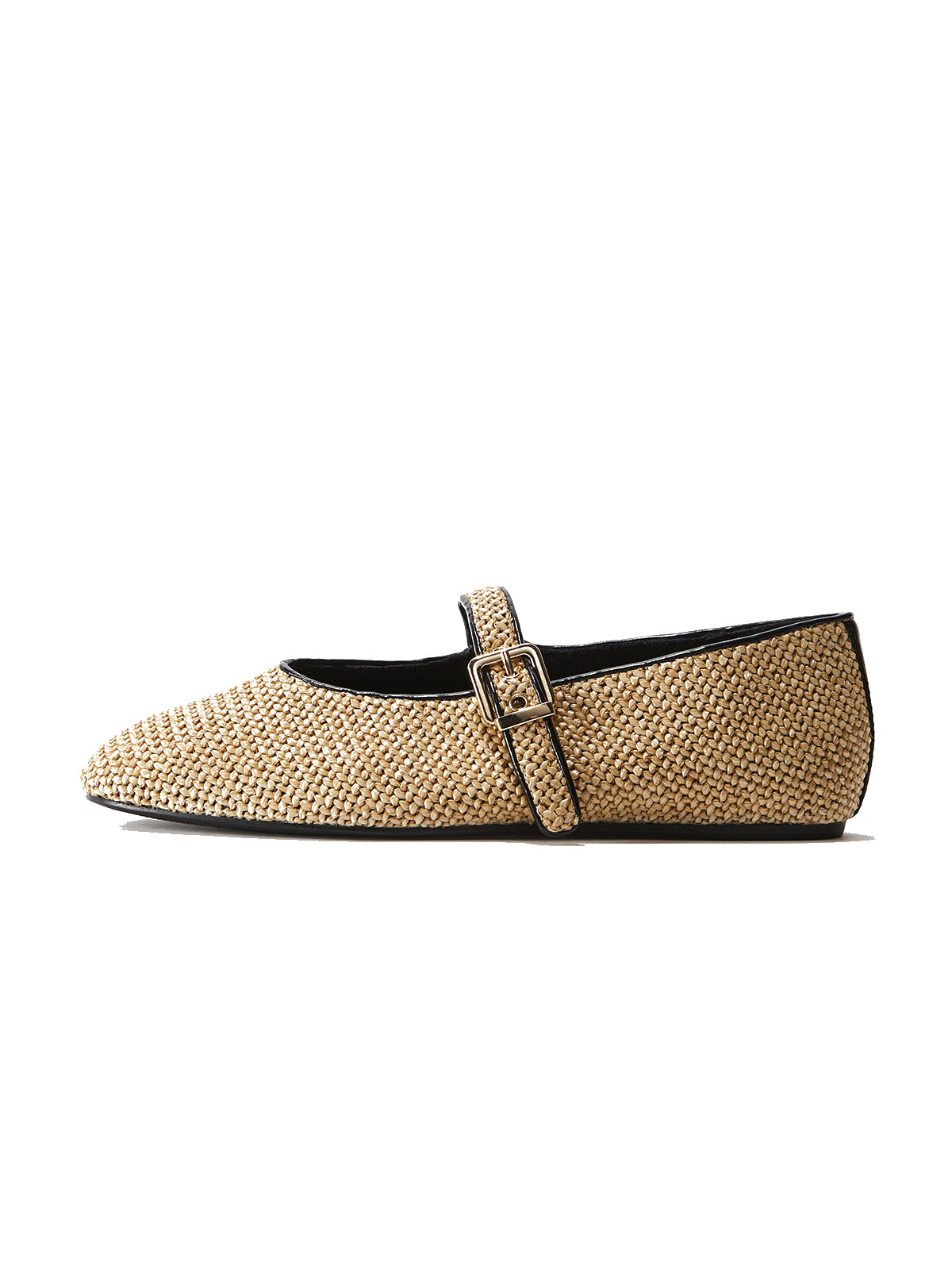 Beige Grass Woven Square-Toe Mary Jane Ballet Flats