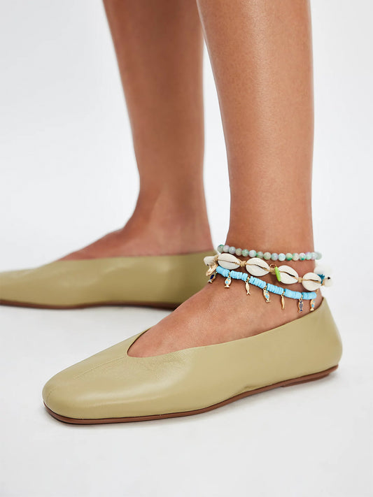 Classic Square-Toe Slip-On Flats - Green