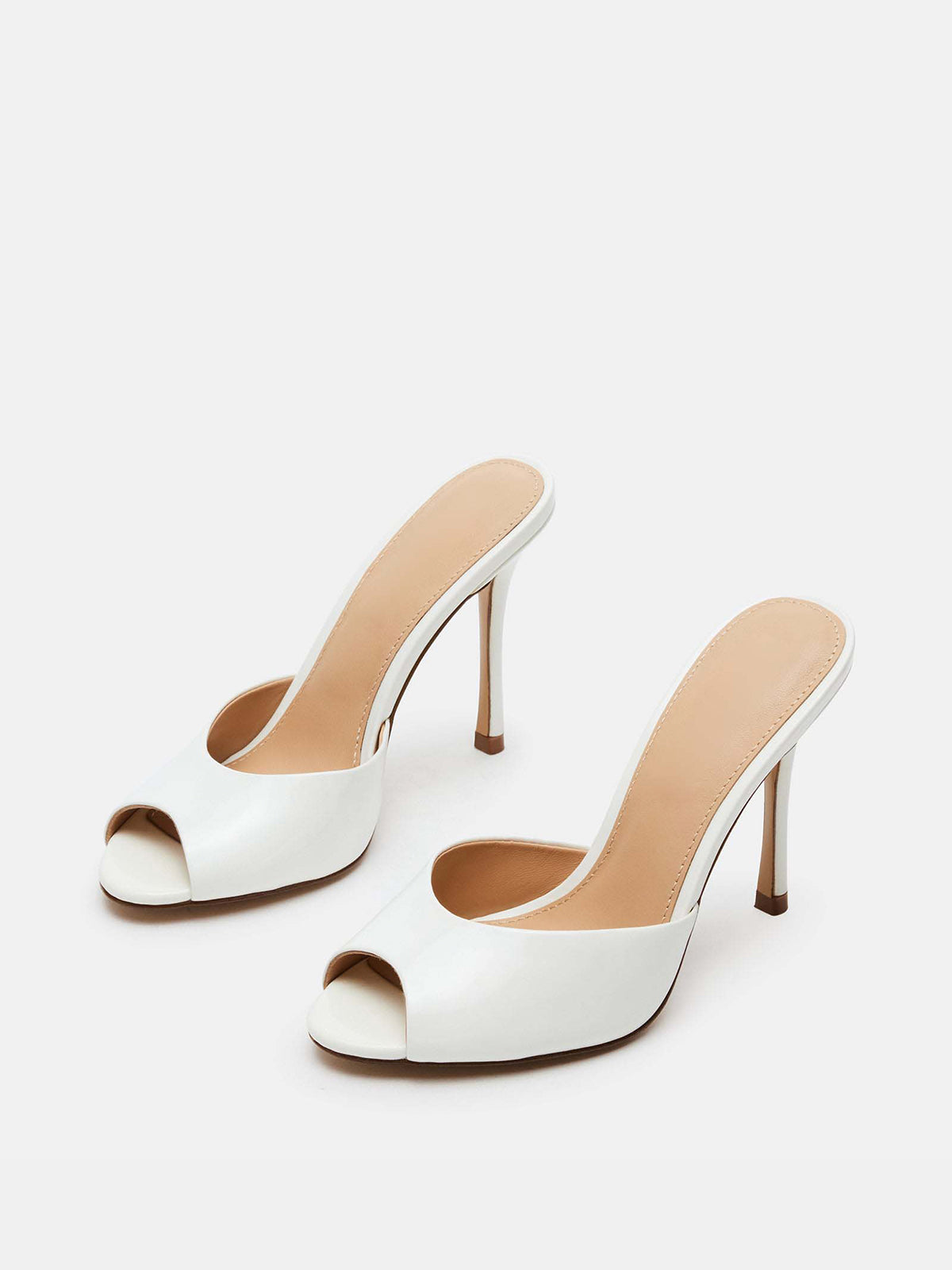Round-Toe Slip-On High Stiletto Heels Pumps - Patent White