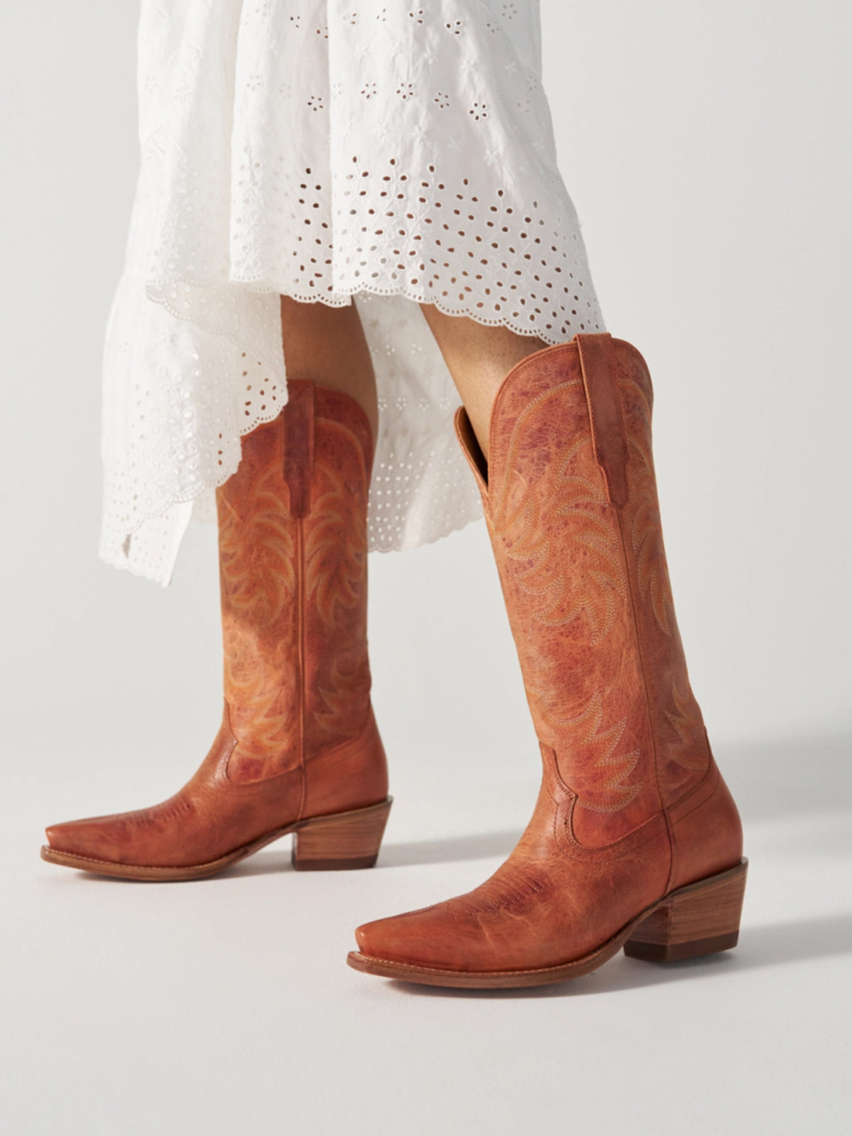 Amber Snip-Toe Embroidery Wide Calf Knee High Cowgirl Boots