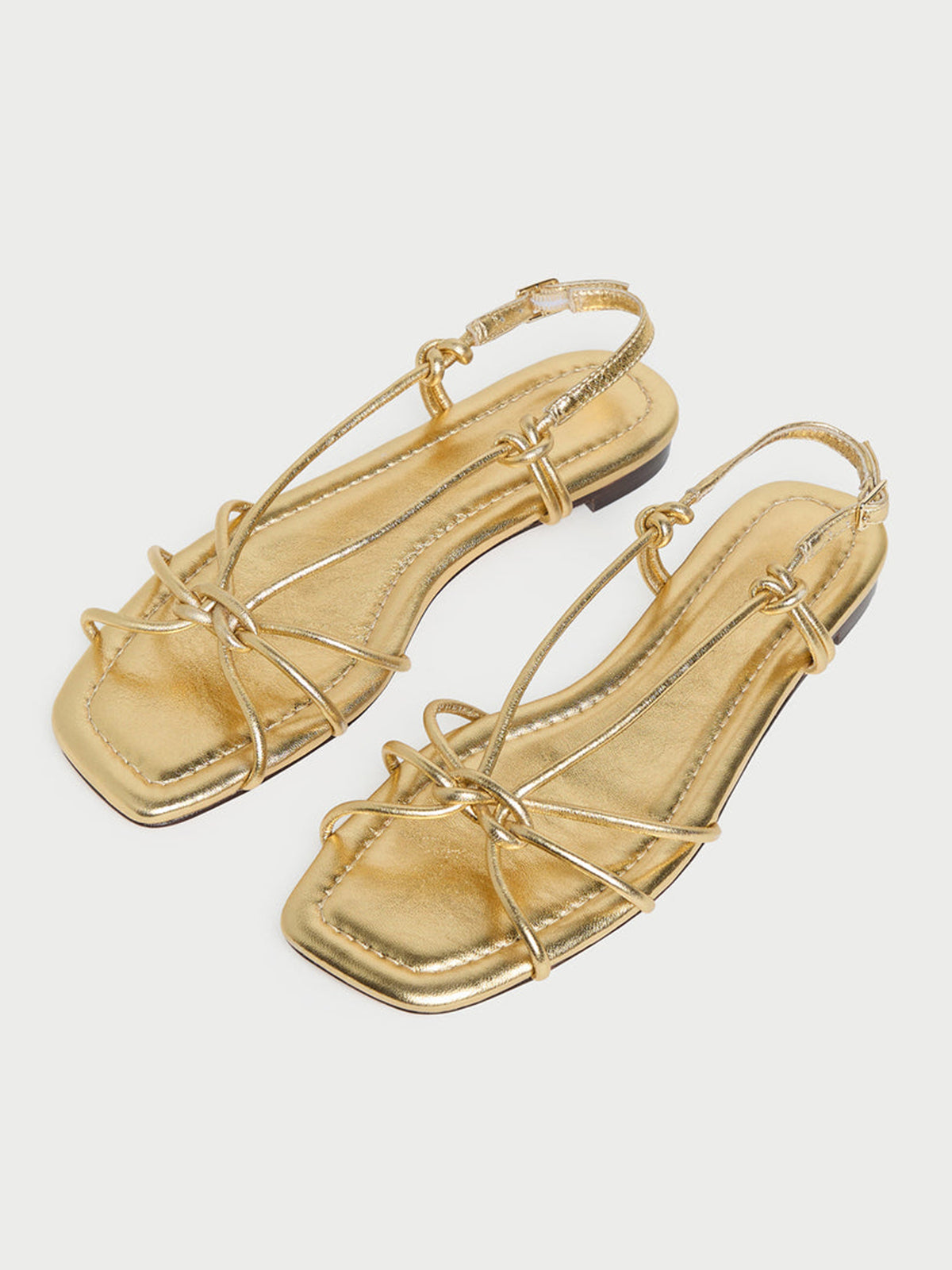 Metallic Gold Square-Toe Strappy Chic Flats Sandals