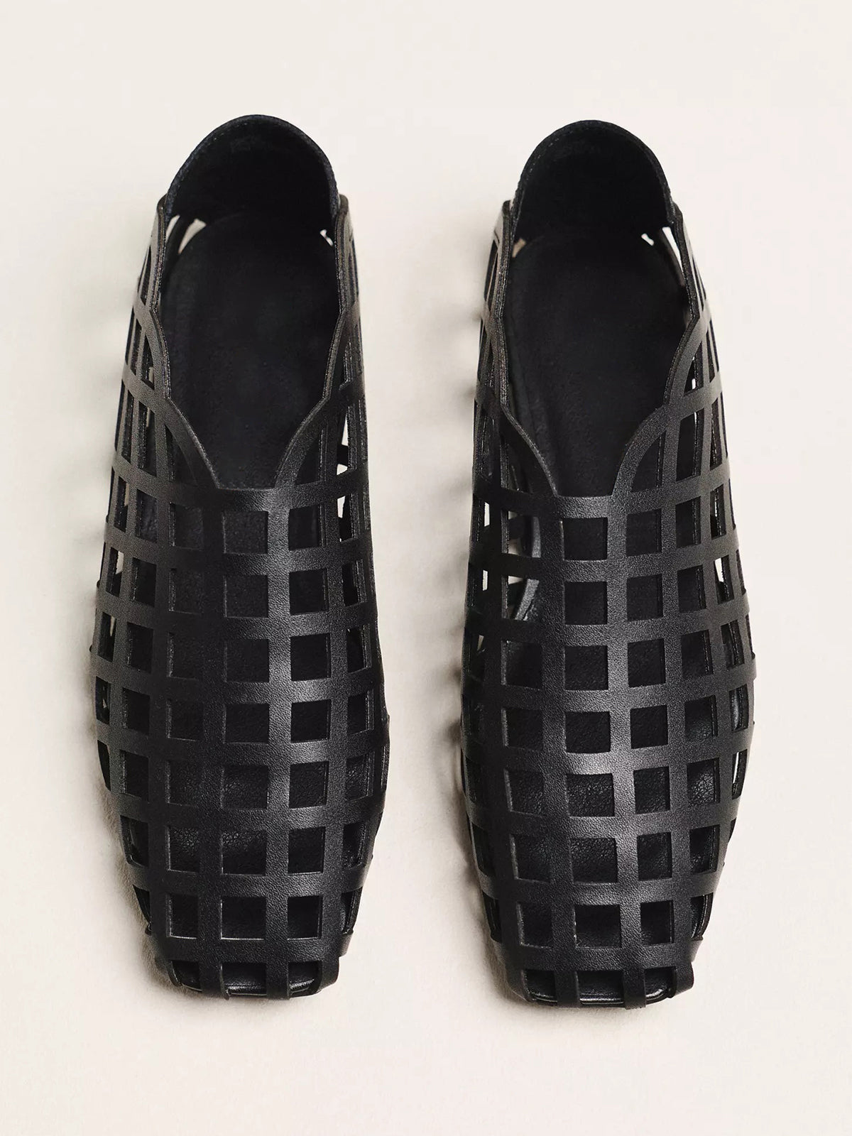 Black Square-Toe Chic Cutout Simple Flats