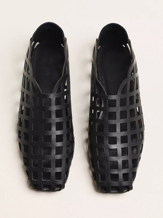 Black Square-Toe Chic Cutout Simple Flats