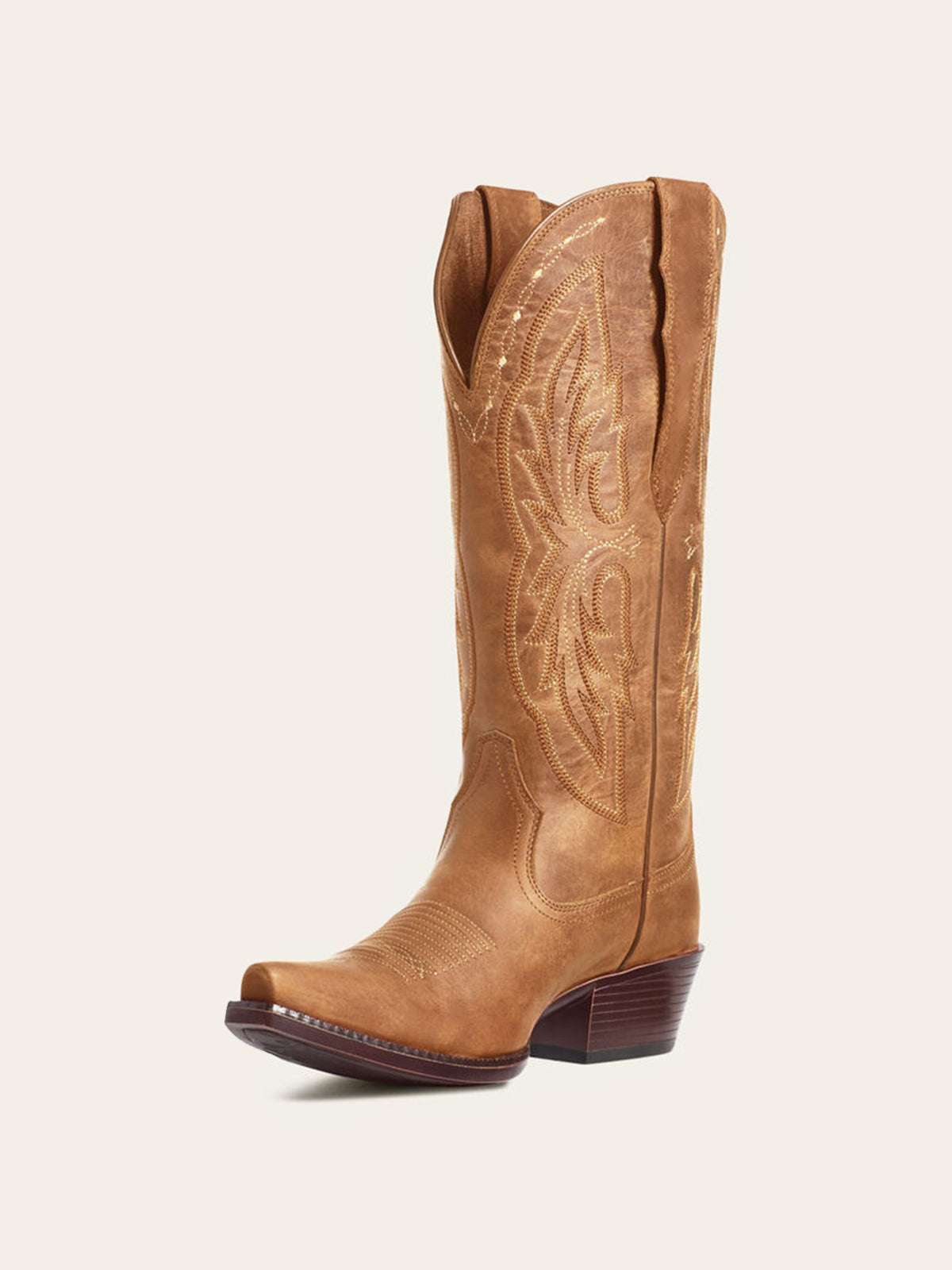 Tan Snip-Toe Embroidery Classic Wide Mid Calf Cowgirl Boots