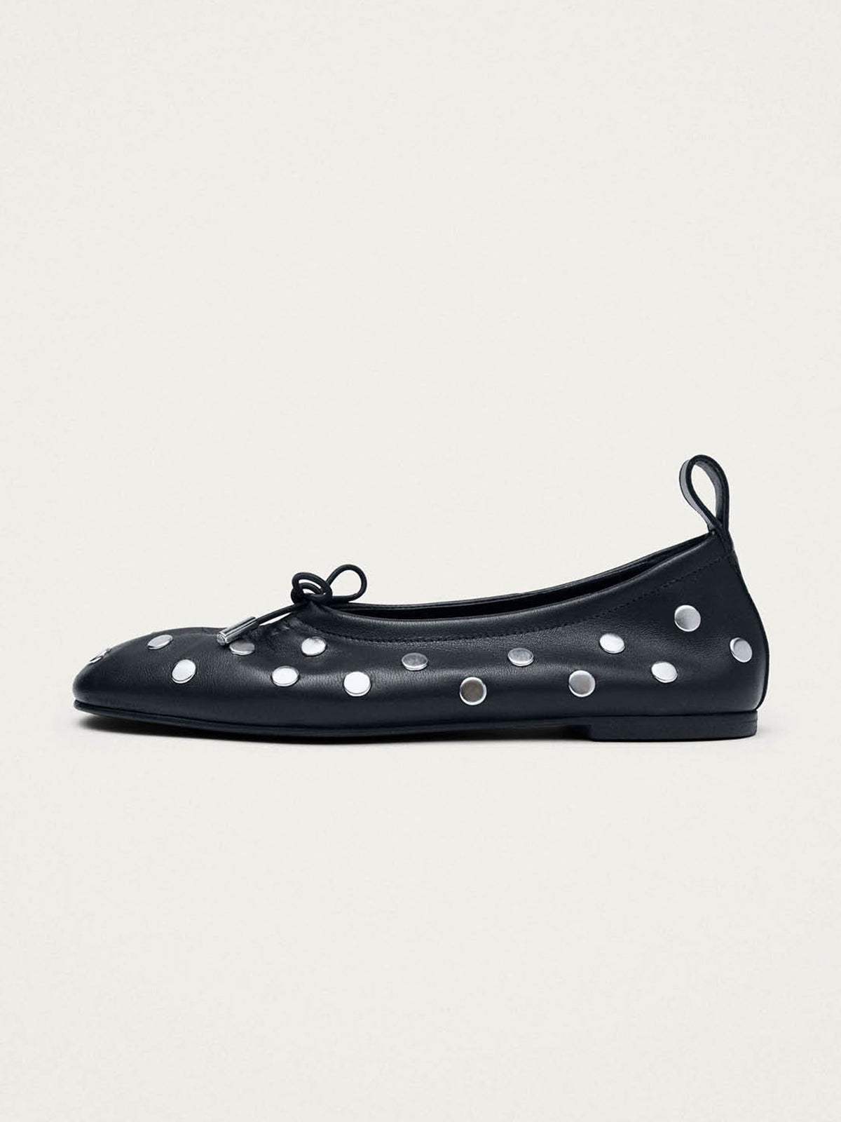 Black Square-Toe Full Studs Classic Slip-On Simple Flats